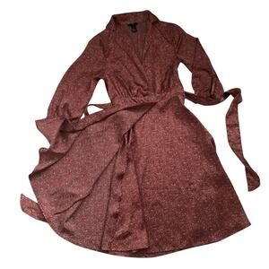 DVF-Inspired Brown Dusty Rose Print 3/4 Sleeve Belted Wrap Dress Size 2